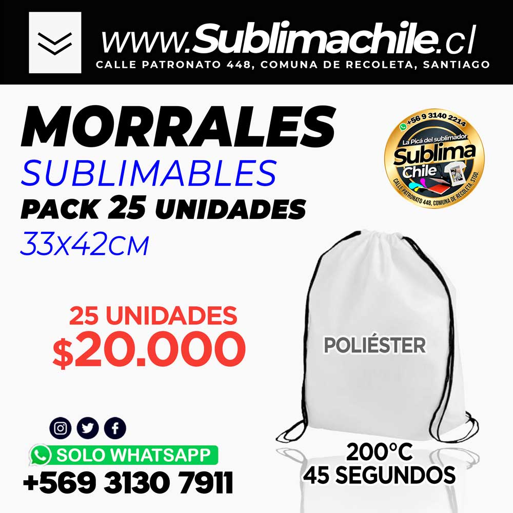 Morral Sublimable Pack 25 Unidades - 42x33 cm 1 Morral Sublimable Pack 25 Unidades - 42x33 cm