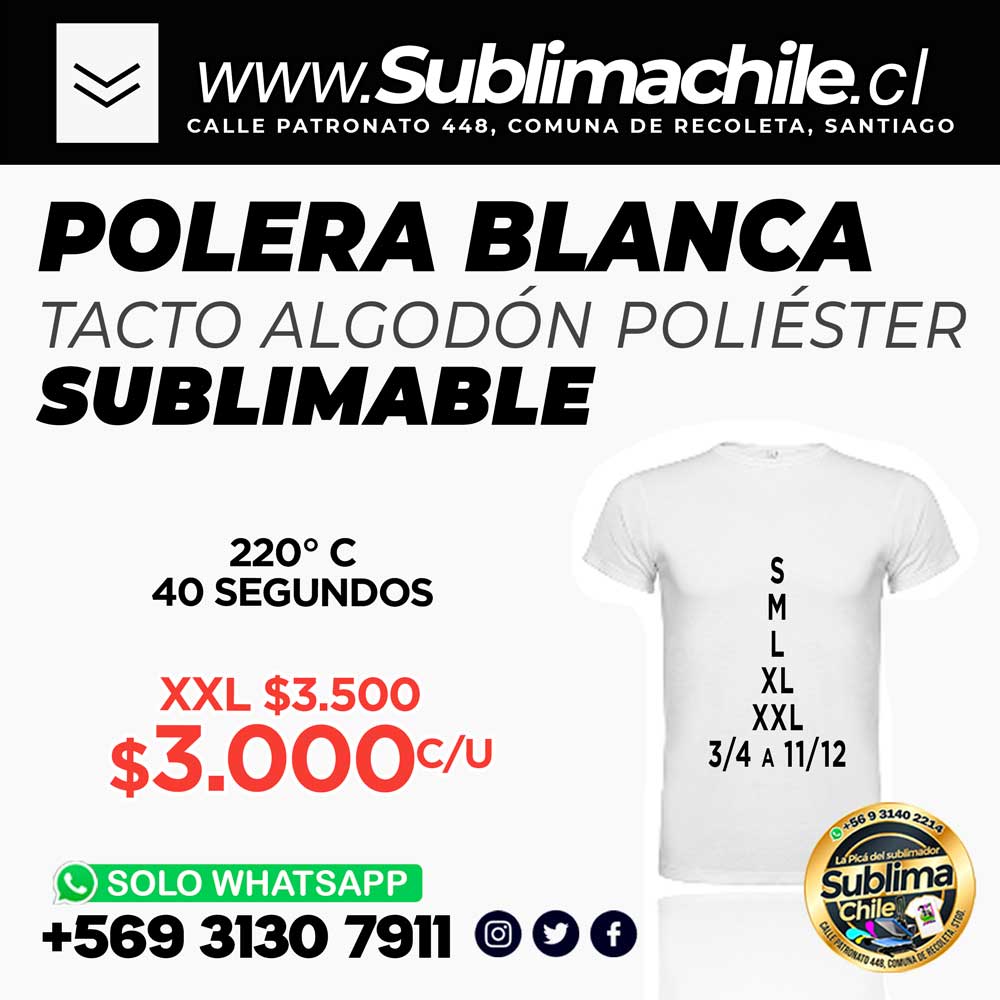 Polera Sublimable Tacto Algodón Blanca 1 Polera Sublimable Tacto Algodón Blanca
