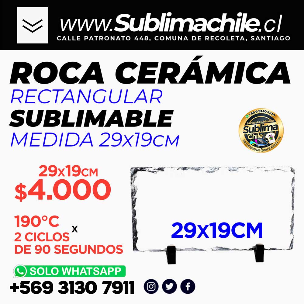 Roca cerámica rectangular Sublimable 29x19 cm 1 Roca cerámica rectangular Sublimable 29x19 cm