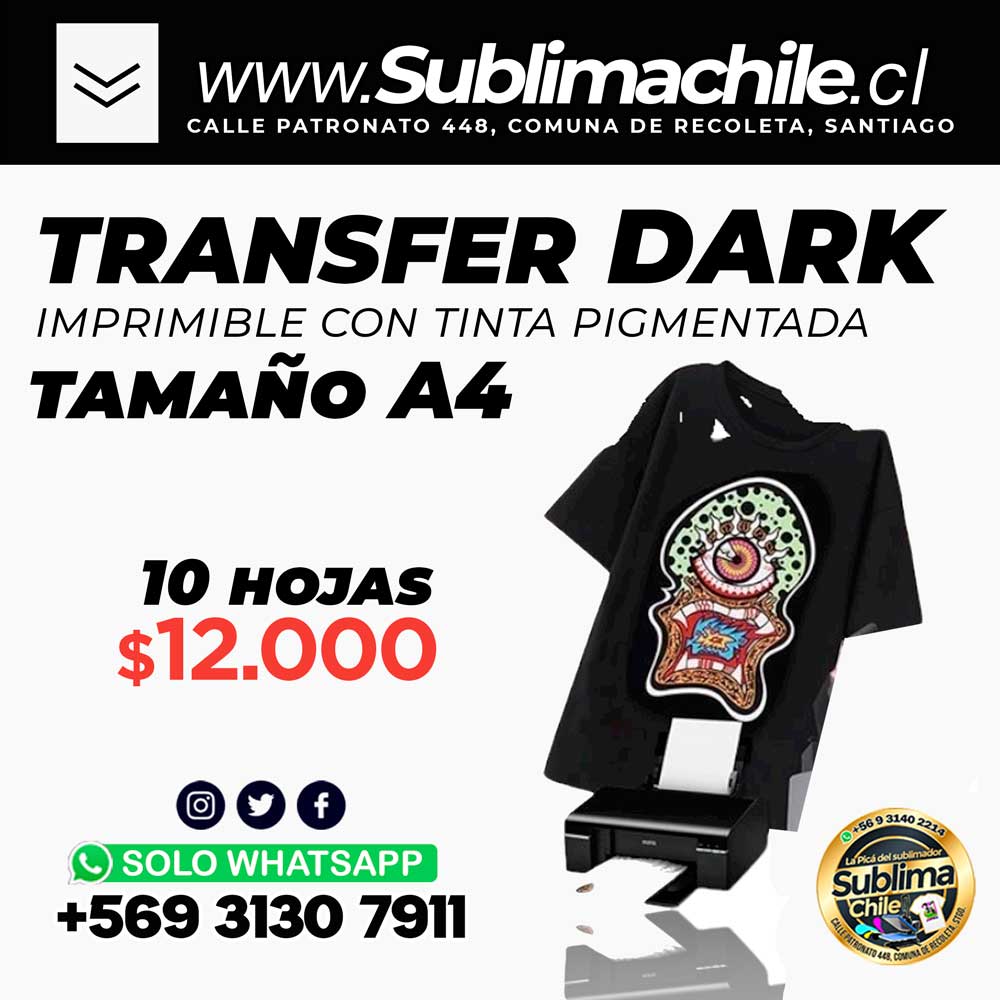 Transfer Dark A4 para prendas oscuras 10 hojas 1 Transfer Dark A4 para prendas oscuras 10 hojas