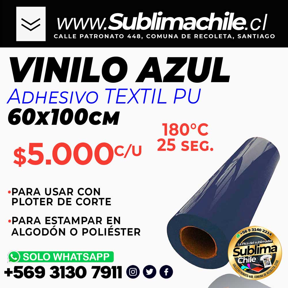 Vinilo Textil PU AZUL MARINO con pegamento 50x100 cm 1 Vinilo Textil PU AZUL MARINO con pegamento 50x100 cm