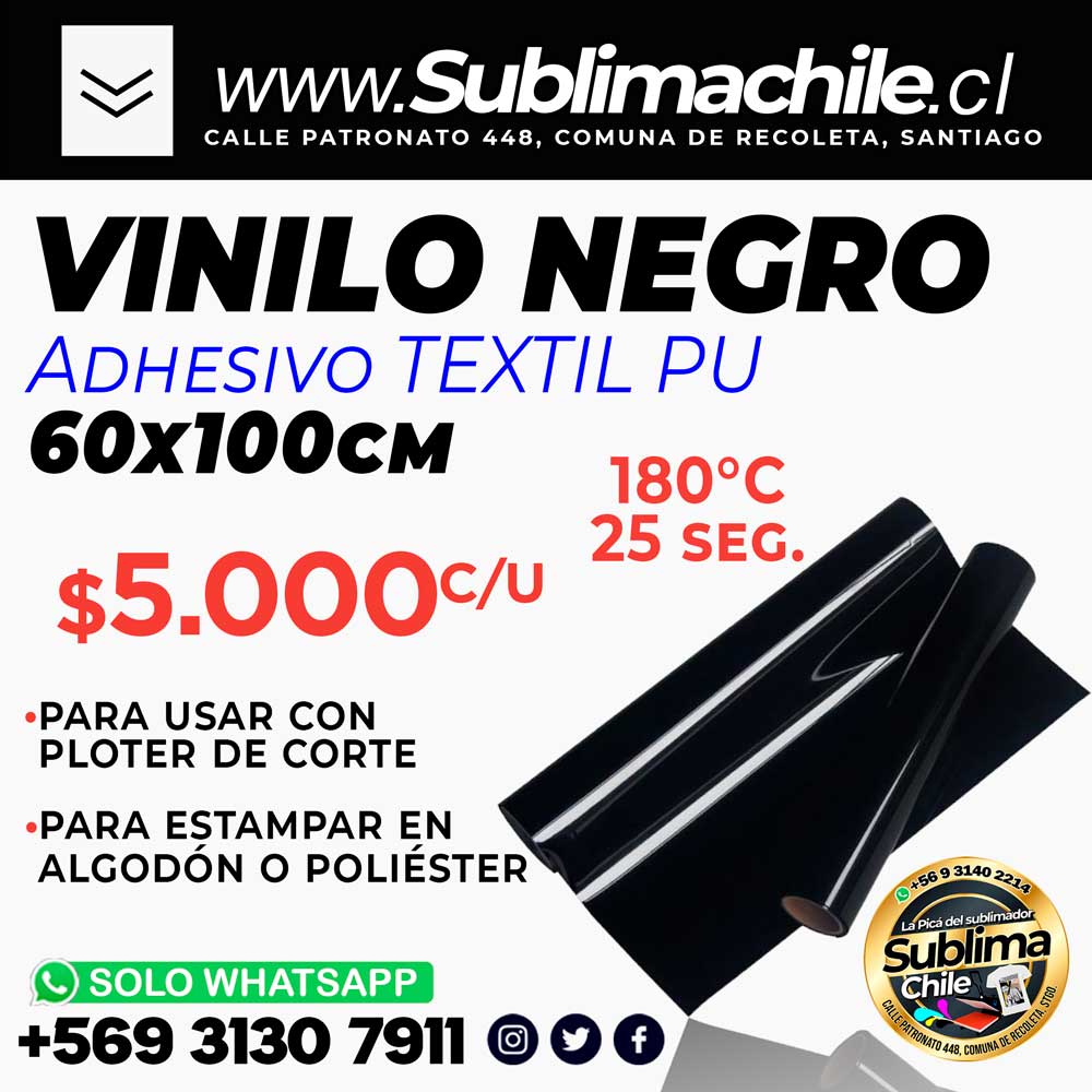 Vinilo Textil PU NEGRO con pegamento 60x100 cm 1 Vinilo Textil PU NEGRO con pegamento 60x100 cm