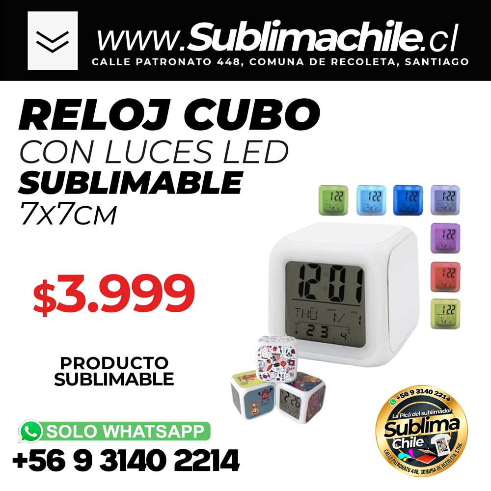 Reloj Cubo Sublimable 7x7 cm 1 Reloj Cubo Sublimable 7x7 cm