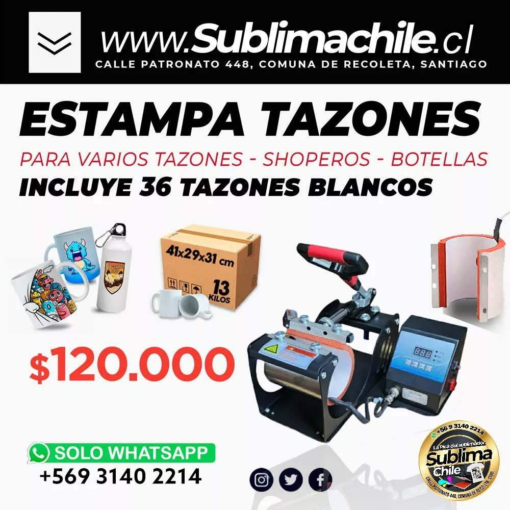 Máquina Estampa Tazones y Shoperos de Regalo: Caja de tazones 36 unidades 1 Máquina Estampa Tazones y Shoperos de Regalo: Caja de tazones 36 unidades