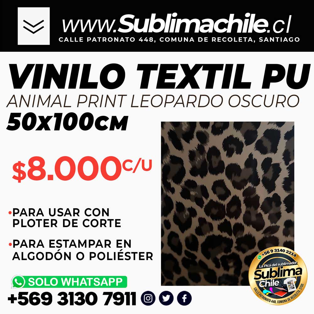 Vinilo Textil PU LEOPARDO OSCURO. 50x100 cm. 1 Vinilo Textil PU LEOPARDO OSCURO. 50x100 cm.