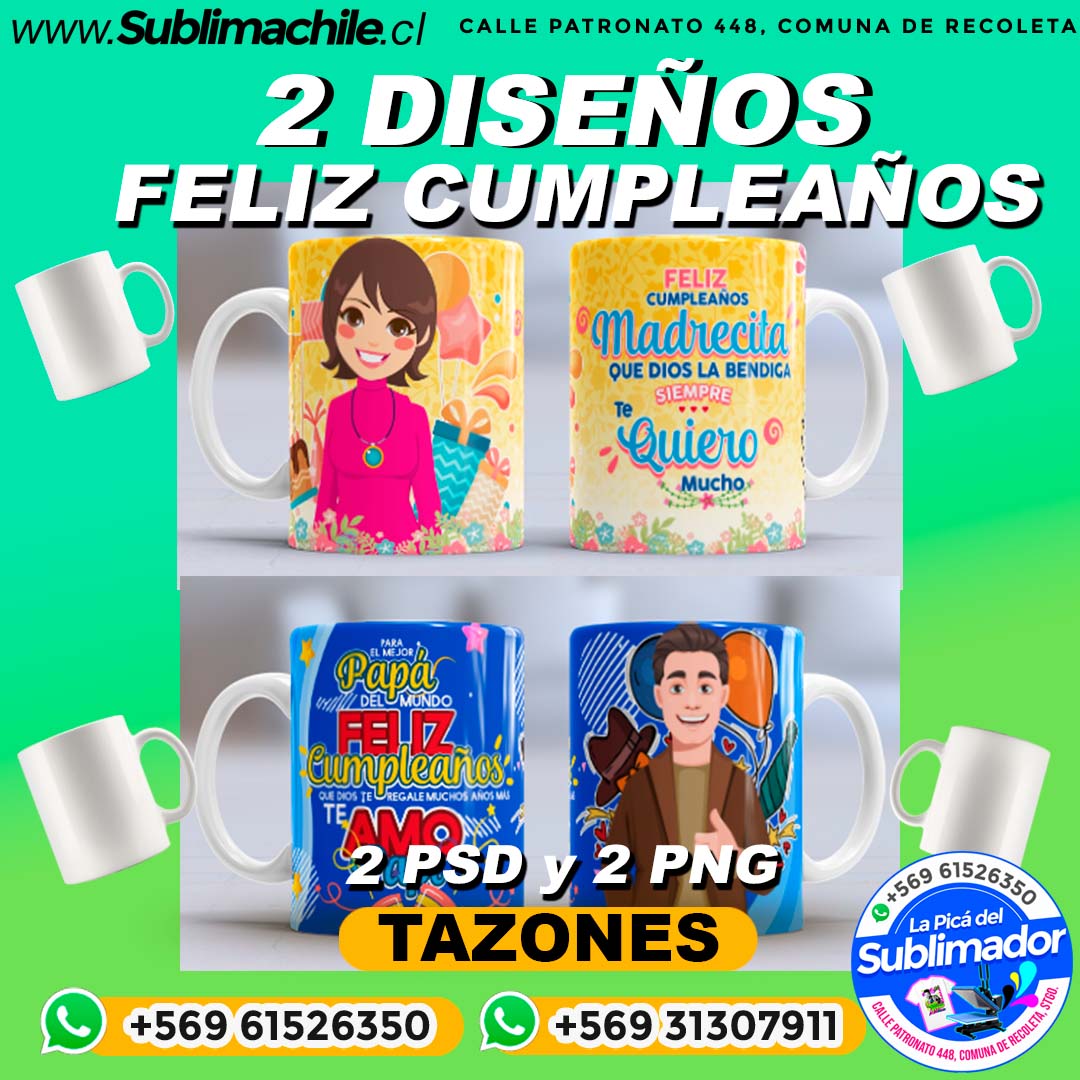 2 Diseños Feliz Cumpleaños para Sublimar Tazones - PNG y PSD Editables 1 2 Diseños Feliz Cumpleaños para Sublimar Tazones - PNG y PSD Editables