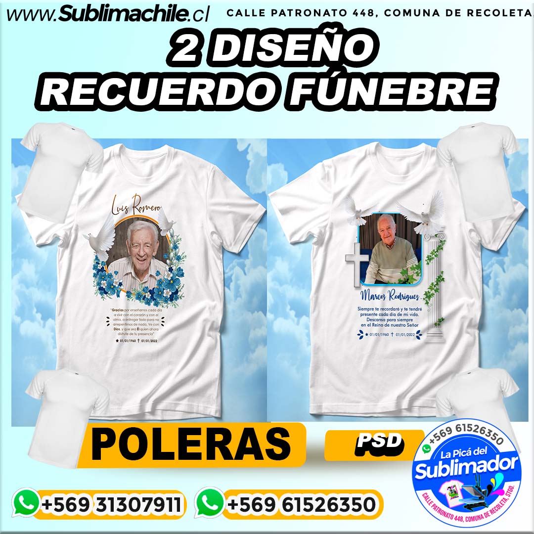 2 Diseños Recuerdo Fúnebre para Sublimar Poleras Editable - PSD 1 2 Diseños Recuerdo Fúnebre para Sublimar Poleras Editable - PSD