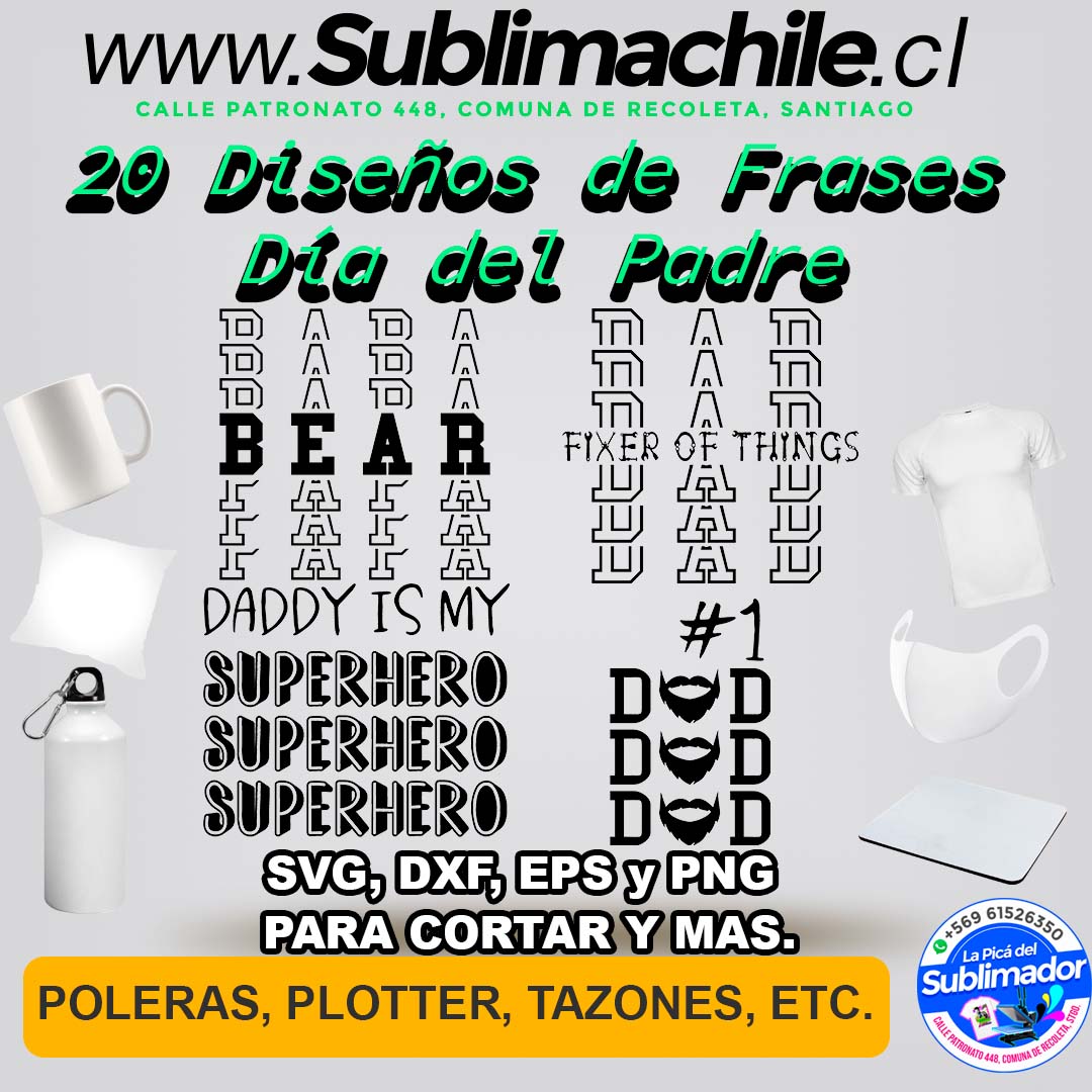 20 Diseños de Frases Día del Padre para Sublimar - SVG, DXF, EPS y PNG 1 20 Diseños de Frases Día del Padre para Sublimar - SVG, DXF, EPS y PNG