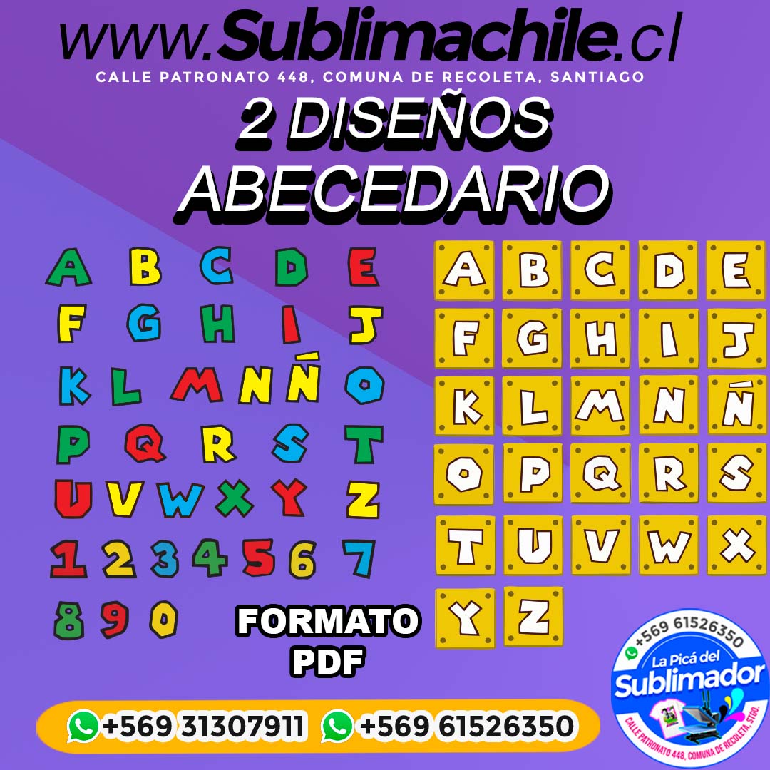 2 Diseños de Abecedario para Sublimar Editables - PDF y CDR 1 2 Diseños de Abecedario para Sublimar Editables - PDF y CDR
