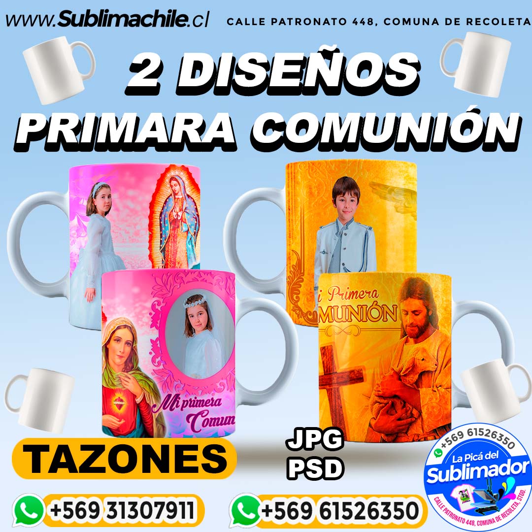 2 Diseños de Primera Comunión para Sublimar en Tazones Editables - PSD y JPG 1 2 Diseños de Primera Comunión para Sublimar en Tazones Editables - PSD y JPG