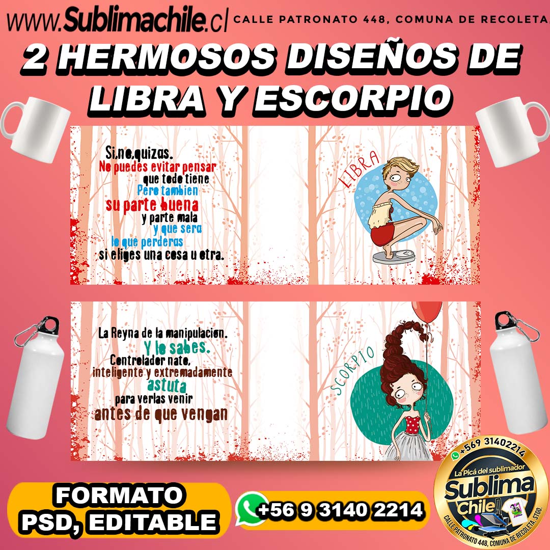 2 Diseños de los signos libra y escorpio para sublimar - PSD, EDITABLE 1 2 Diseños de los signos libra y escorpio para sublimar - PSD, EDITABLE