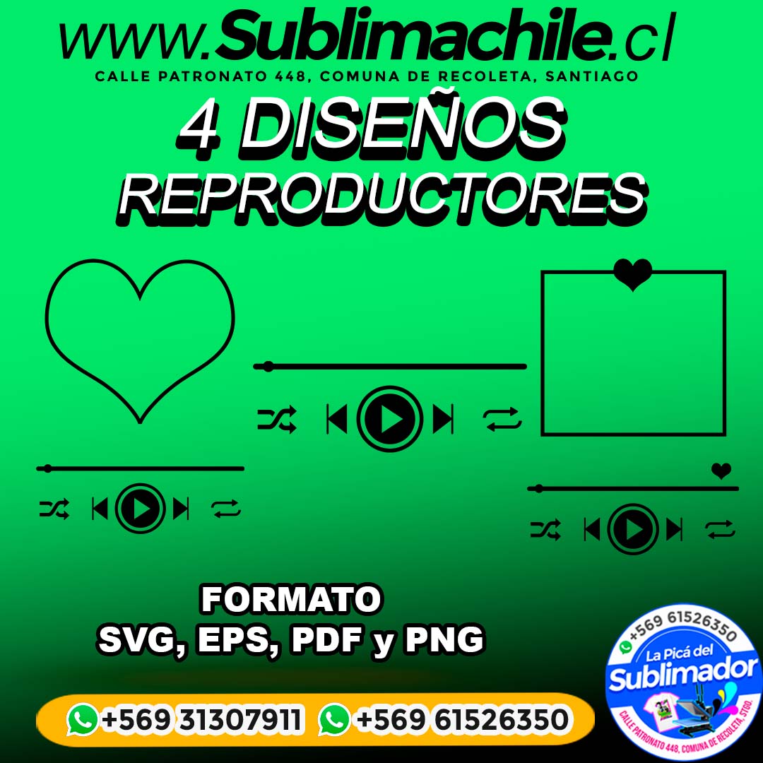 4 Diseños de Reproductor de Música para Sublimar - SVG, EPS, PDF y PNG 1 4 Diseños de Reproductor de Música para Sublimar - SVG, EPS, PDF y PNG