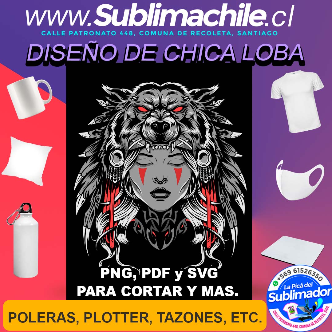Diseño de Chica Loba para Sublimar Editable en CDR - PDF, PNG y SVG 1 Diseño de Chica Loba para Sublimar Editable en CDR - PDF, PNG y SVG