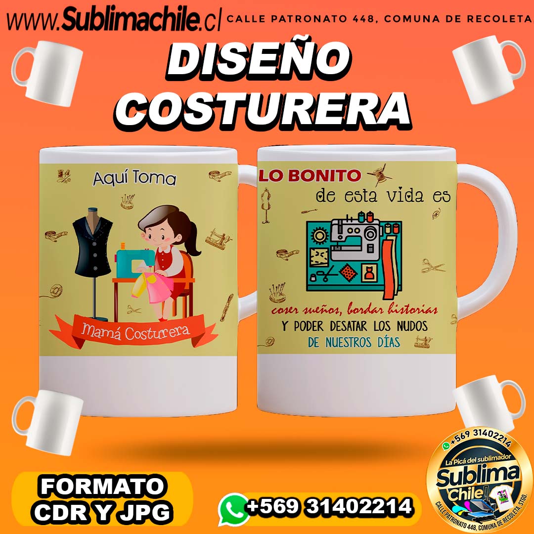 Diseño de Costurera para Sublimar Tazones Editables - CDR y JPG 1 Diseño de Costurera para Sublimar Tazones Editables - CDR y JPG
