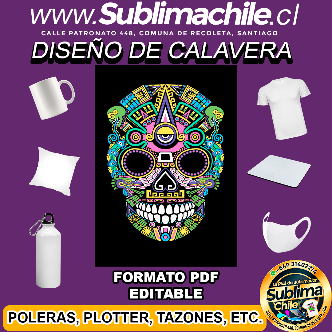 Un bonito diseño de calavera para sublimar - PDF, EDITABLE 1 Un bonito diseño de calavera para sublimar - PDF, EDITABLE