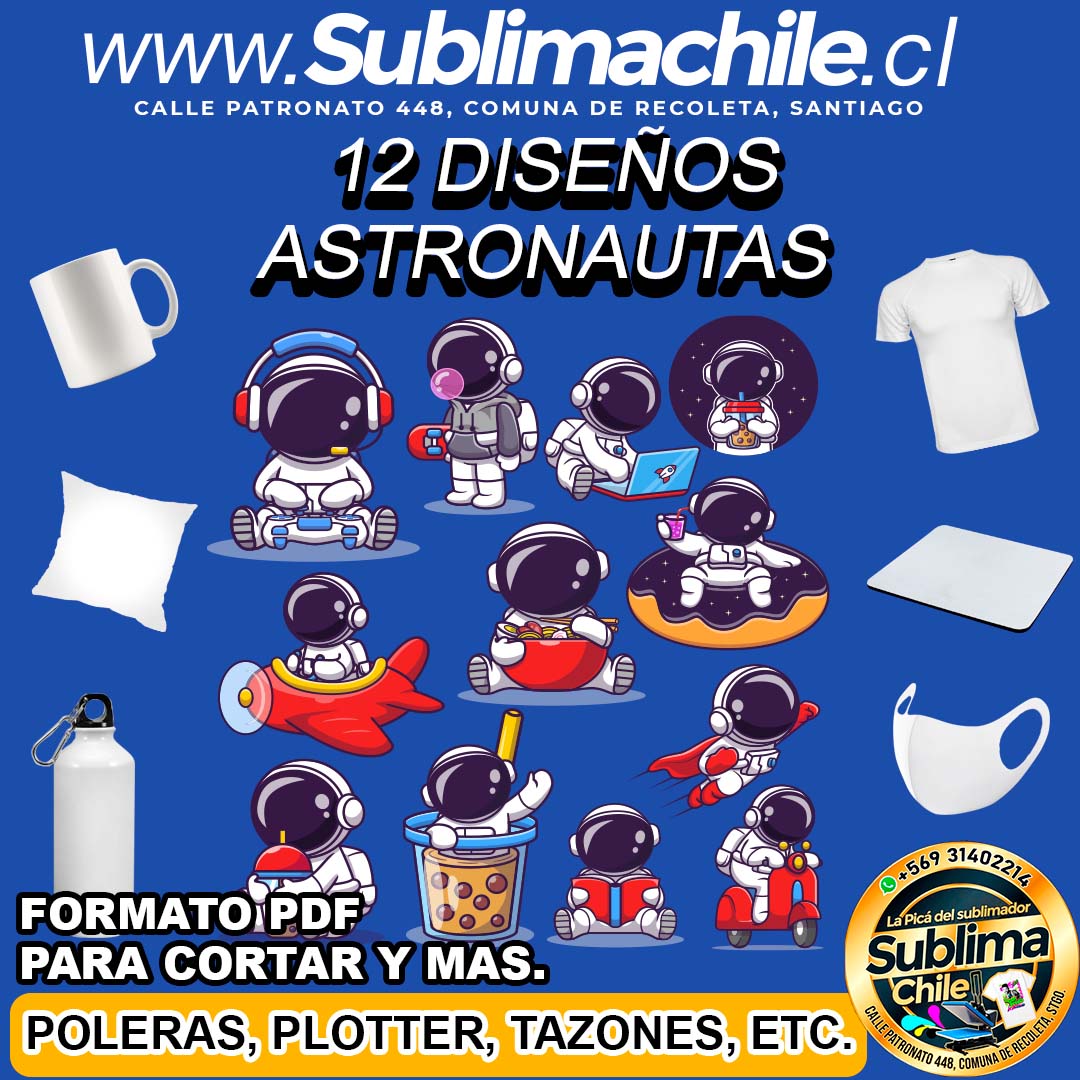 12 Diseños de Astronautas para Sublimar - PDF editable CDR 1 12 Diseños de Astronautas para Sublimar - PDF editable CDR