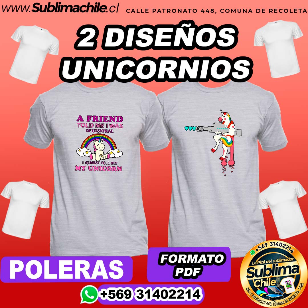 2 Diseños de Unicornios para Sublimar en Poleras Editable en CDR - PDF 1 2 Diseños de Unicornios para Sublimar en Poleras Editable en CDR - PDF