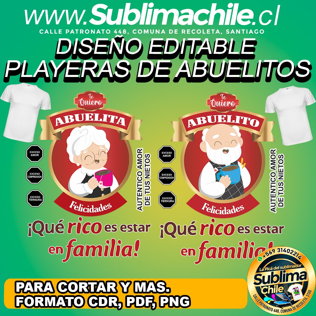 2 Diseños editables de abuelitos para sublimar poleras - CDR, PDF, PNG 1 2 Diseños editables de abuelitos para sublimar poleras - CDR, PDF, PNG