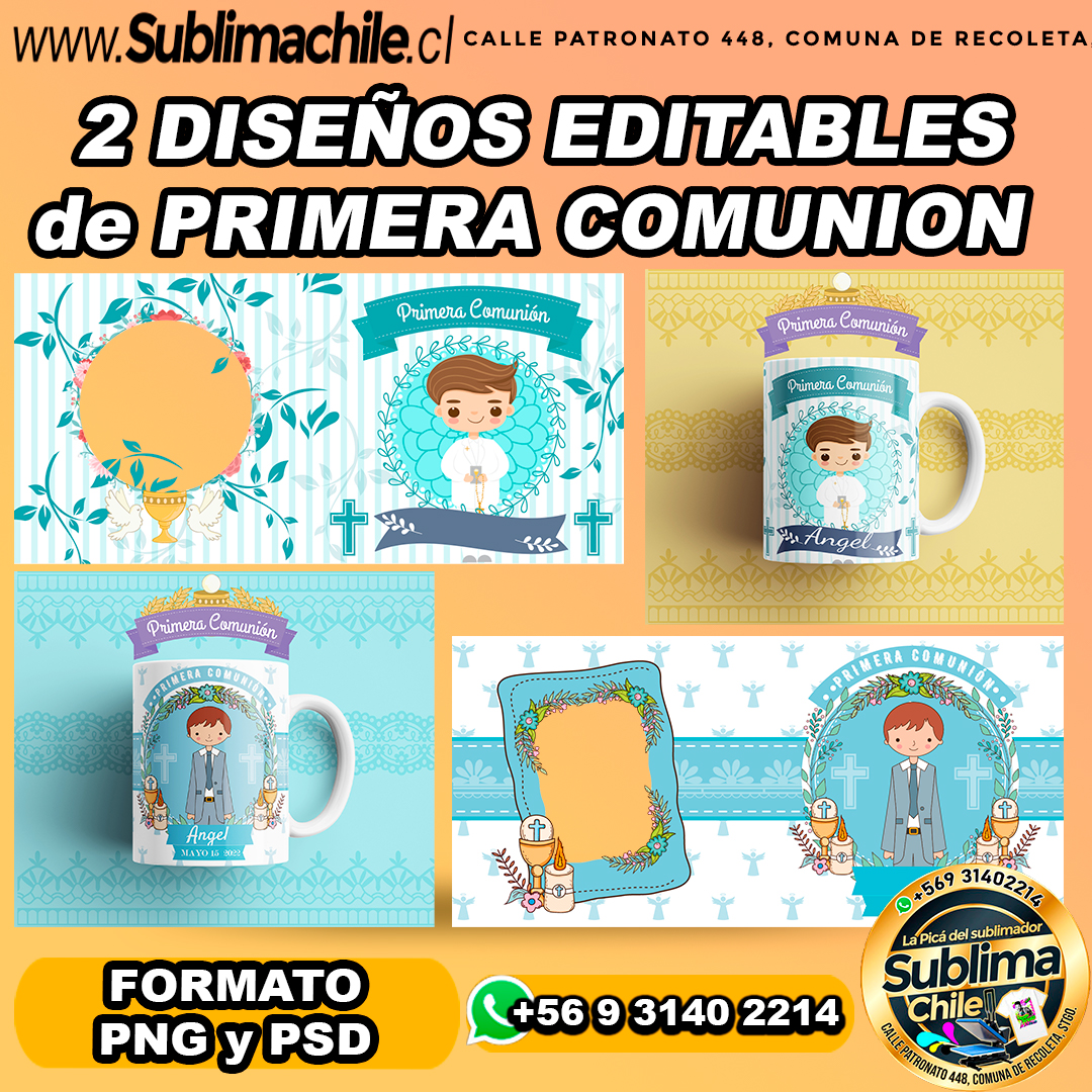 2 Diseños editables de primera comunión para sublimar tazones - PNG, PSD 1 2 Diseños editables de primera comunión para sublimar tazones - PNG, PSD