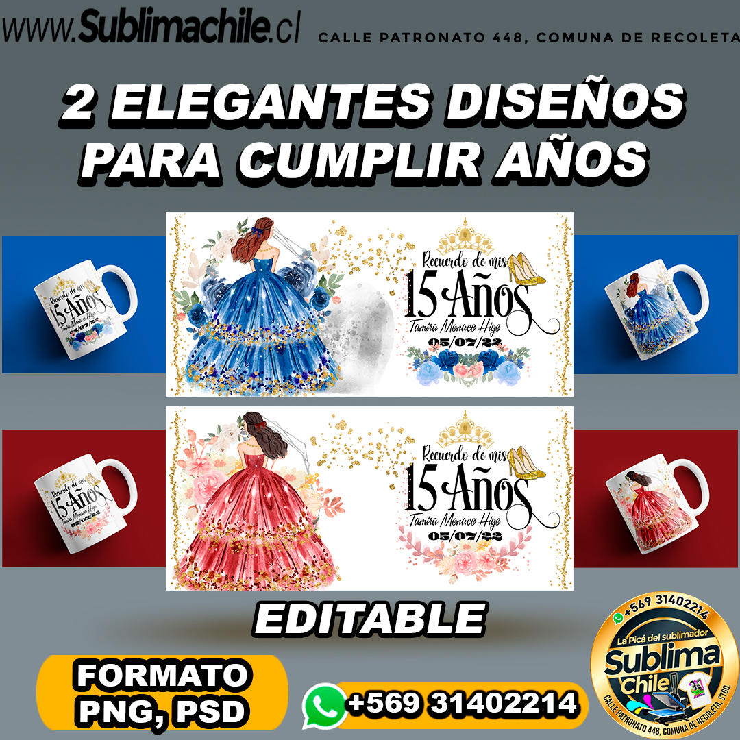 2 Elegantes diseños para cumplir años para sublimar tazones - PNG, PSD EDITABLE 1 2 Elegantes diseños para cumplir años para sublimar tazones - PNG, PSD EDITABLE