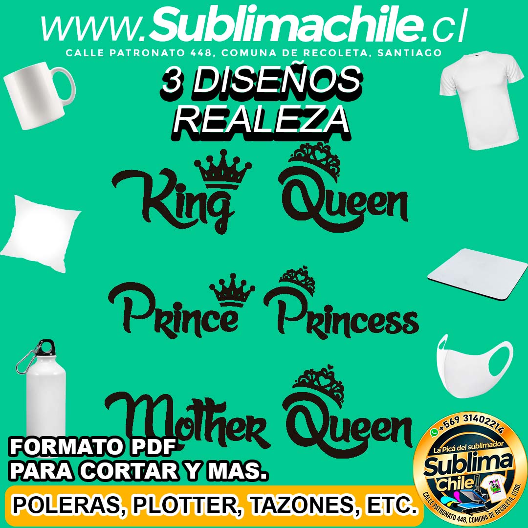 3 Diseños de la Realeza para Sublimar editable en CDR - PDF 1 3 Diseños de la Realeza para Sublimar editable en CDR - PDF