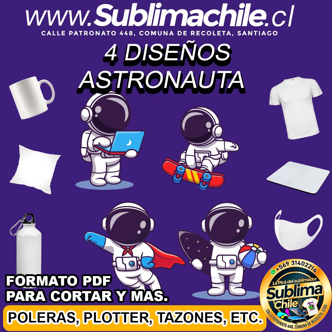 4 Diseños de Astronautas para Sublimar - PDF Editable en CDR 1 4 Diseños de Astronautas para Sublimar - PDF Editable en CDR