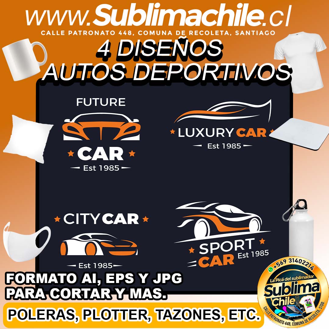 4 Diseños de Autos Deportivos para Sublimar editable en CDR- EPS, JPG y AI 1 4 Diseños de Autos Deportivos para Sublimar editable en CDR- EPS, JPG y AI