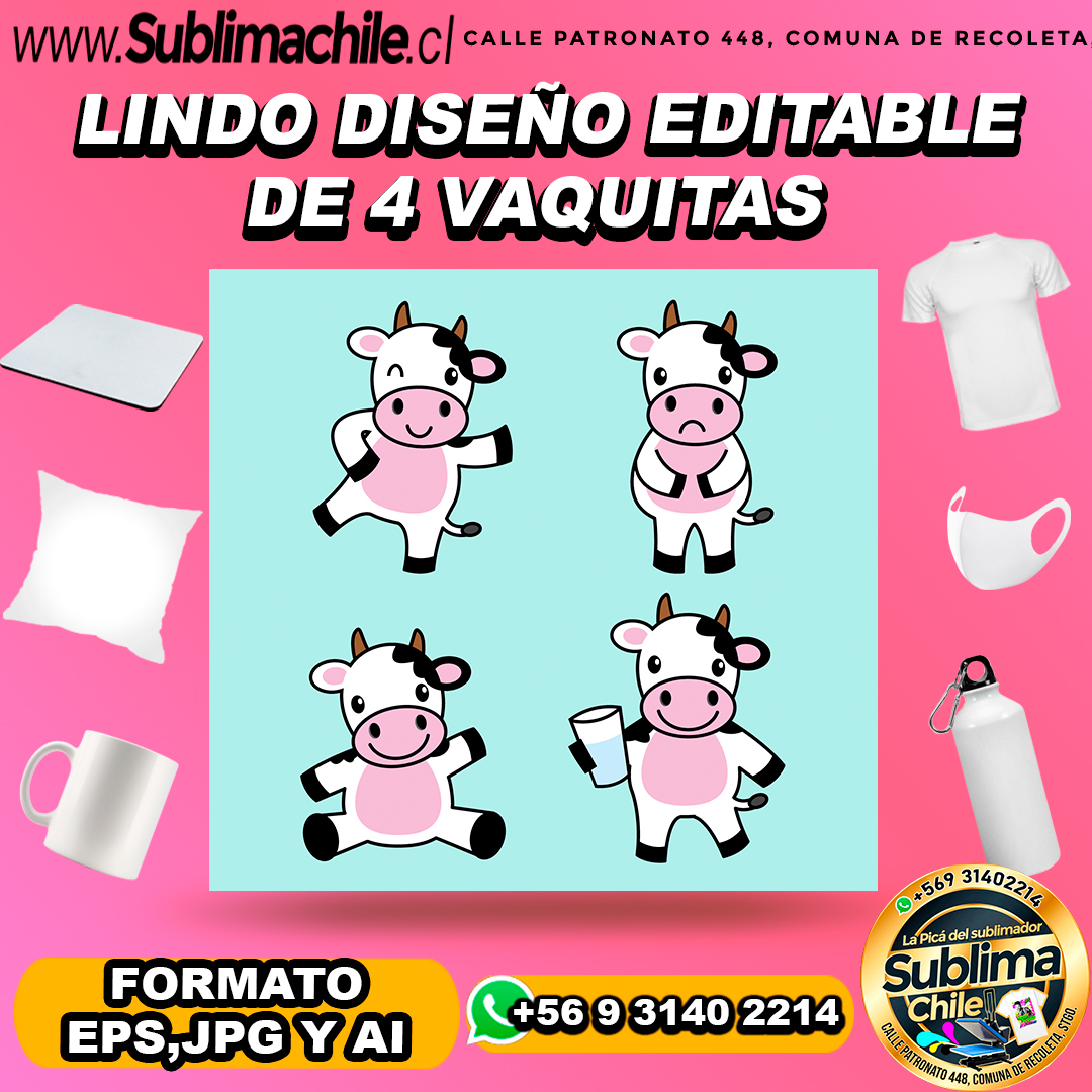 4 Diseños editables de vacas para sublimar - AI, JPG y EPS 1 4 Diseños editables de vacas para sublimar - AI, JPG y EPS