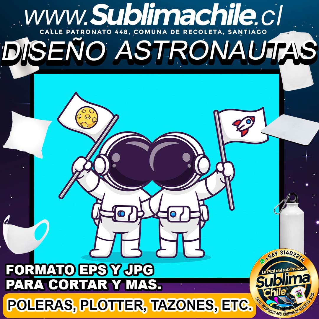 Diseño de 2 Astronautas para Sublimar Editable - JPG y EPS 1 Diseño de 2 Astronautas para Sublimar Editable - JPG y EPS
