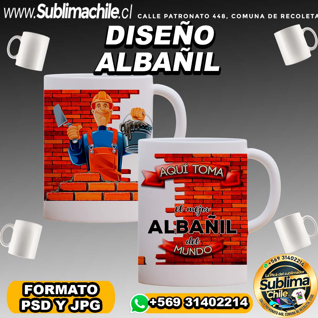 Diseño de Albañil para Sublimar Tazones Editable - PSD y JPG 1 Diseño de Albañil para Sublimar Tazones Editable - PSD y JPG