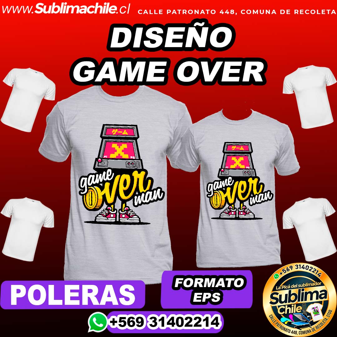 Diseño de Game Over para Sublima Poleras editable en CDR- EPS 1 Diseño de Game Over para Sublima Poleras editable en CDR- EPS