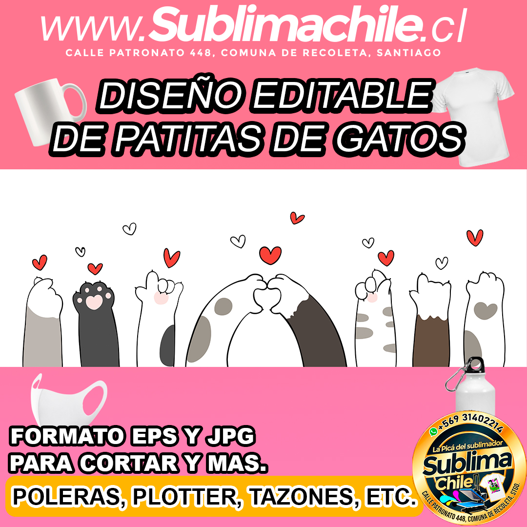 Diseño editable de patitas de gato para sublimar - EPS y JPG 1 Diseño editable de patitas de gato para sublimar - EPS y JPG