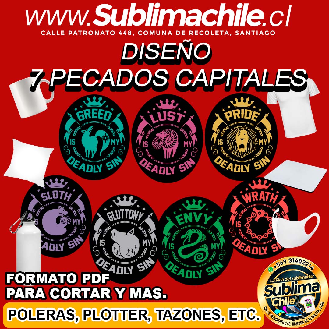 Diseño de los 7 Pecados Capitales para Sublimar Editable en CDR - PDF 1 Diseño de los 7 Pecados Capitales para Sublimar Editable en CDR - PDF