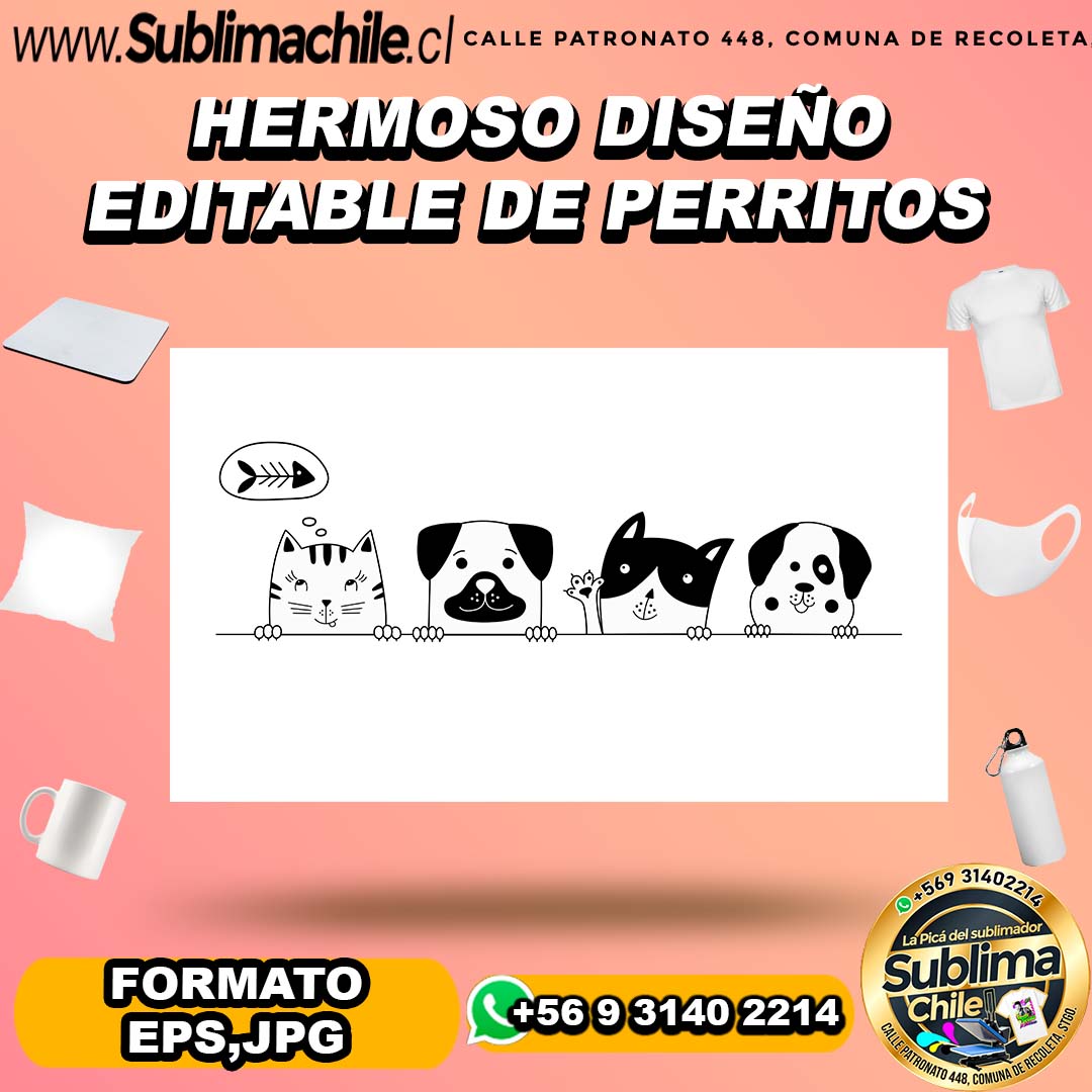 Hermoso diseño editable de perritos para sublimar - EPS,JPG 1 Hermoso diseño editable de perritos para sublimar - EPS,JPG