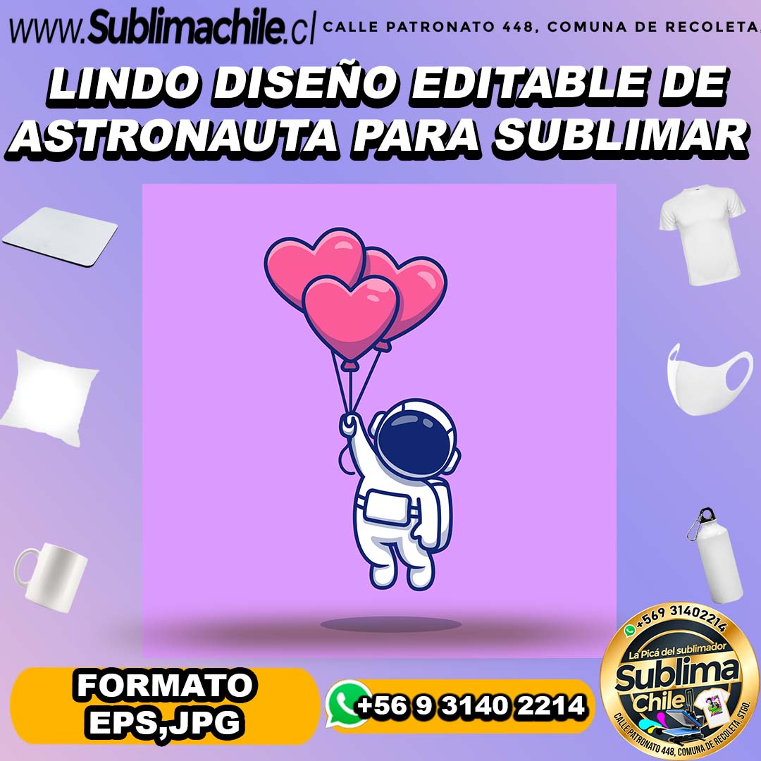 Lindo diseño editable de astronauta para sublimar - EPS,JPG 1 Lindo diseño editable de astronauta para sublimar - EPS,JPG