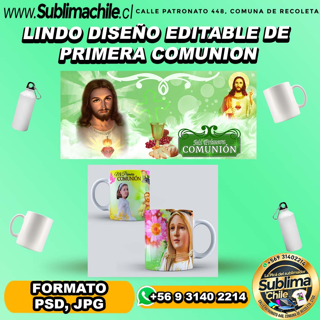 Lindo diseño editable de primera comunión para sublimar tazones - PSD,JPG 1 Lindo diseño editable de primera comunión para sublimar tazones - PSD,JPG