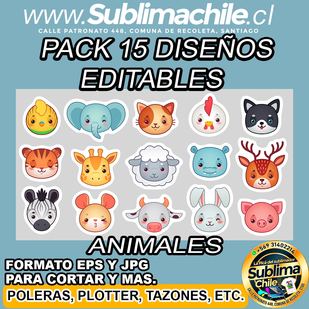 Pack 15 diseños de animales para sublimar - EPS y JPG 1 Pack 15 diseños de animales para sublimar - EPS y JPG