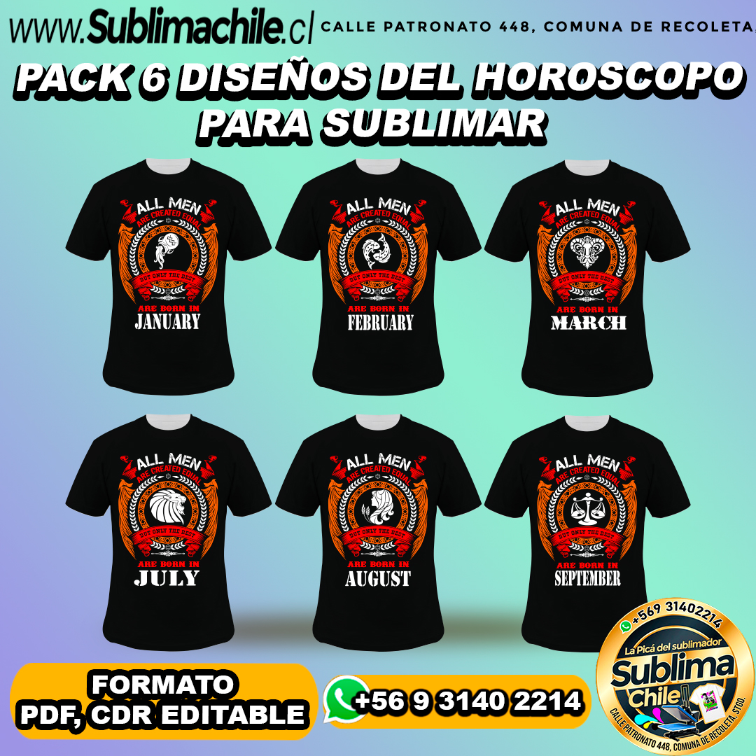 Pack 6 diseños del horoscopo para sublimar poleras - PDF, CDR EDITABLE 1 Pack 6 diseños del horoscopo para sublimar poleras - PDF, CDR EDITABLE