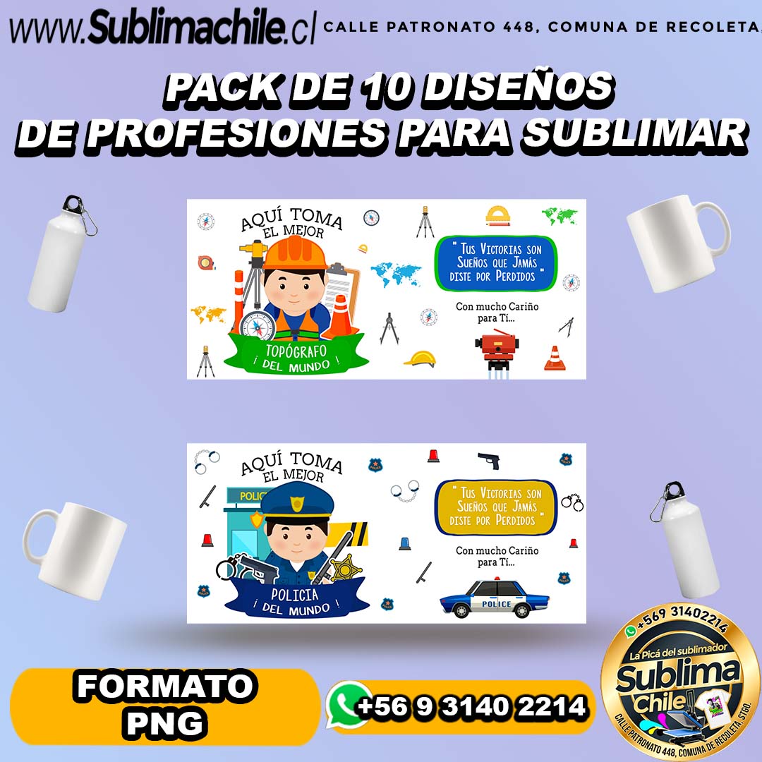 Pack de 10 diseños de profesiones para sublimar - PNG 1 Pack de 10 diseños de profesiones para sublimar - PNG