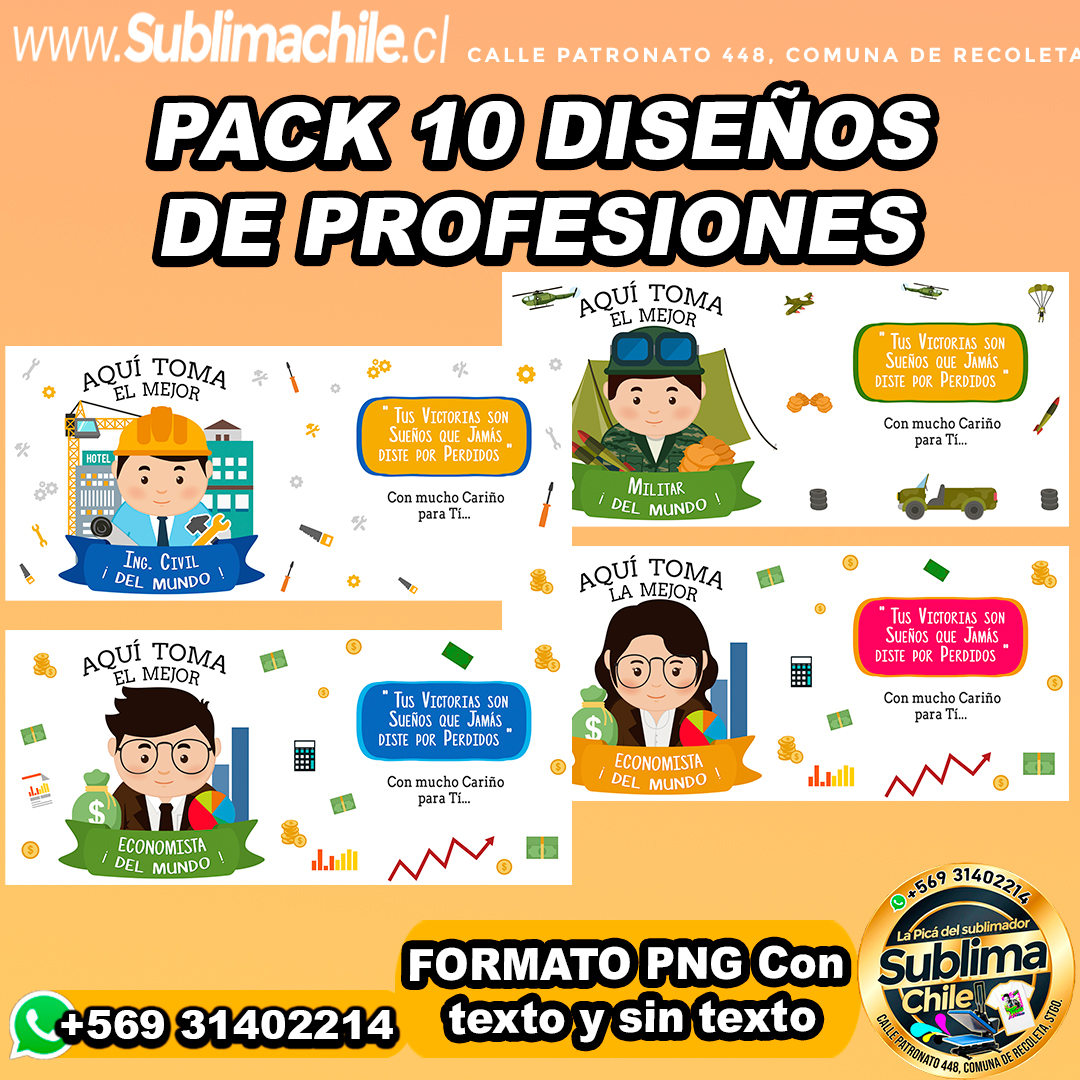 Pack 10 diseños de profesiones para sublimar tazones - PNG 1 Pack 10 diseños de profesiones para sublimar tazones - PNG