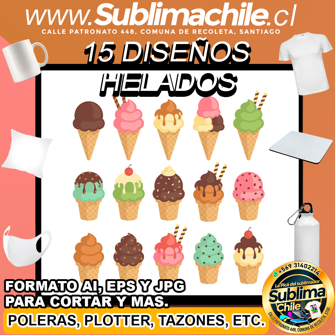 15 Diseños de Helados para Sublimar - AI, EPS y JPG 1 15 Diseños de Helados para Sublimar - AI, EPS y JPG