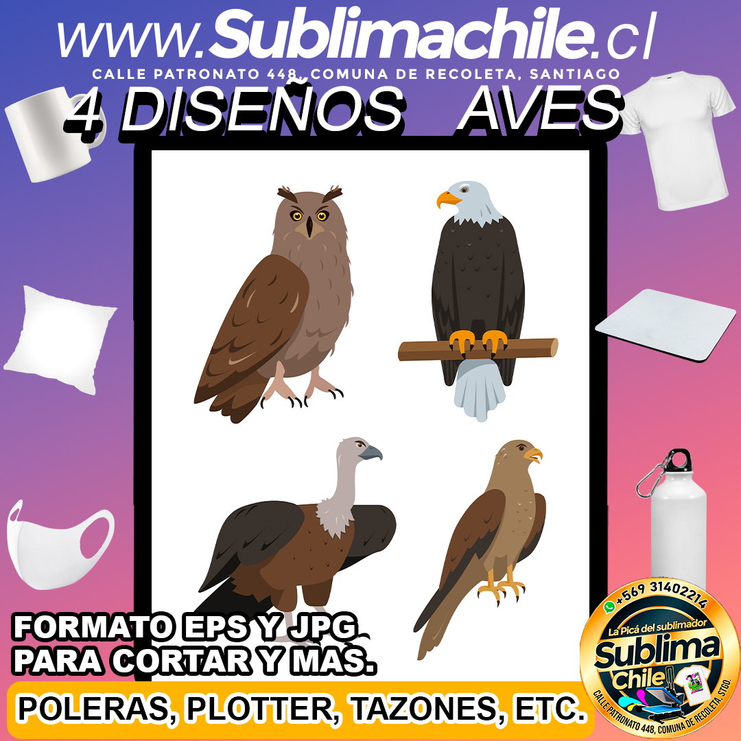4 Diseños de Aves para Sublimar - JPG y EPS 1 4 Diseños de Aves para Sublimar - JPG y EPS