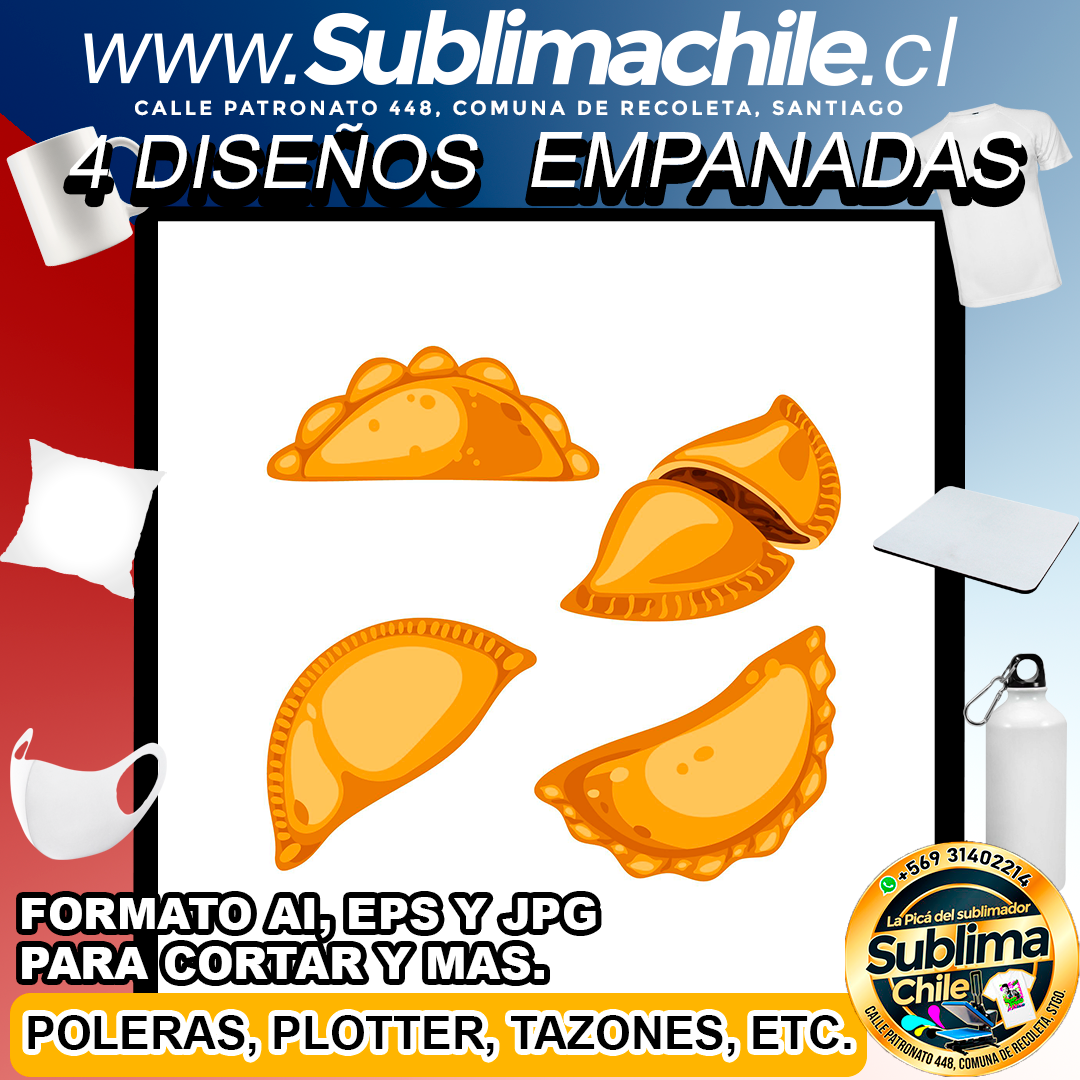 4 Diseños de Empanadas para Sublimar - AI, JPG y EPS 1 4 Diseños de Empanadas para Sublimar - AI, JPG y EPS