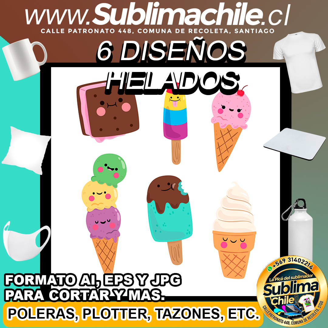 6 Diseños de Helados para Sublimar - AI, JPG y EPS 1 6 Diseños de Helados para Sublimar - AI, JPG y EPS