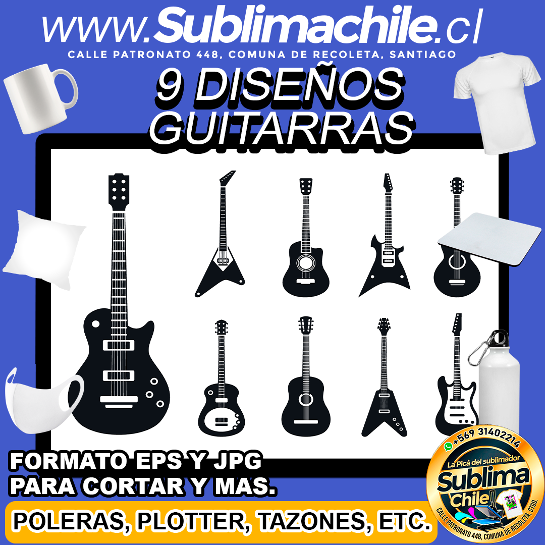 9 Diseños de Guitarras para Sublimar - JPG y EPS 1 9 Diseños de Guitarras para Sublimar - JPG y EPS