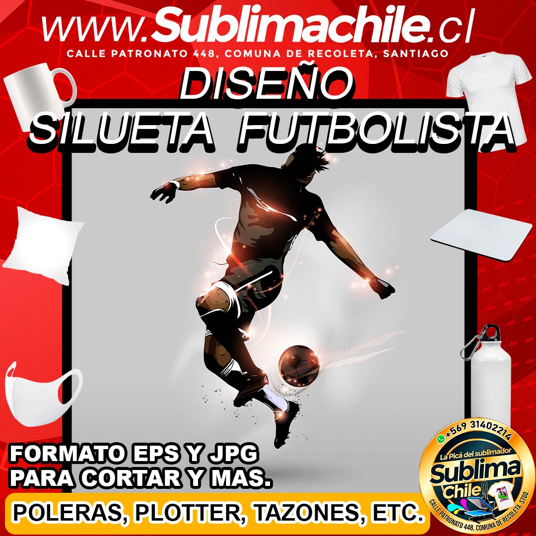 Diseño Silueta de un Futbolista Controlando para Sublimar - EPS y JPG 1 Diseño Silueta de un Futbolista Controlando para Sublimar - EPS y JPG
