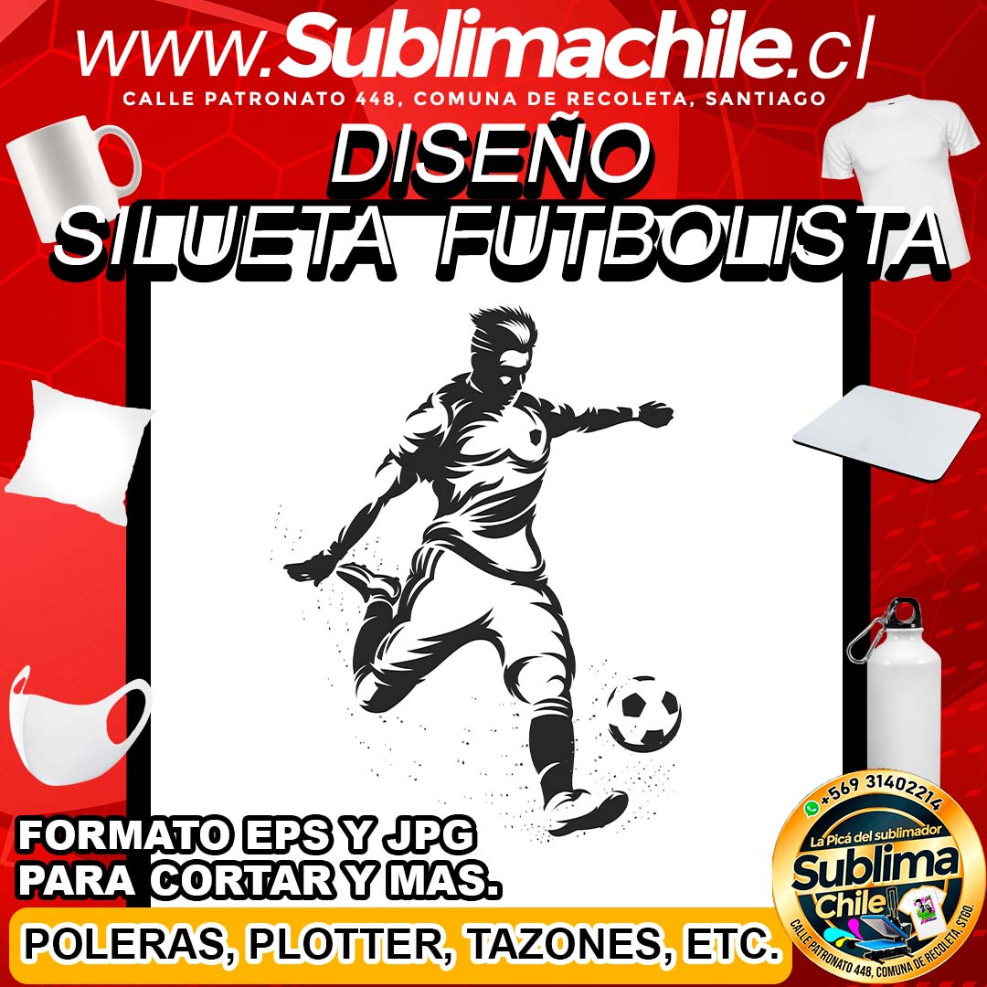 Diseño Silueta de un Futbolista para Sublimar - EPS y JPG 1 Diseño Silueta de un Futbolista para Sublimar - EPS y JPG