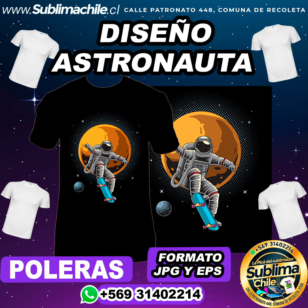 Diseño de Astronauta para Sublimar Poleras - JPG y EPS 1 Diseño de Astronauta para Sublimar Poleras - JPG y EPS