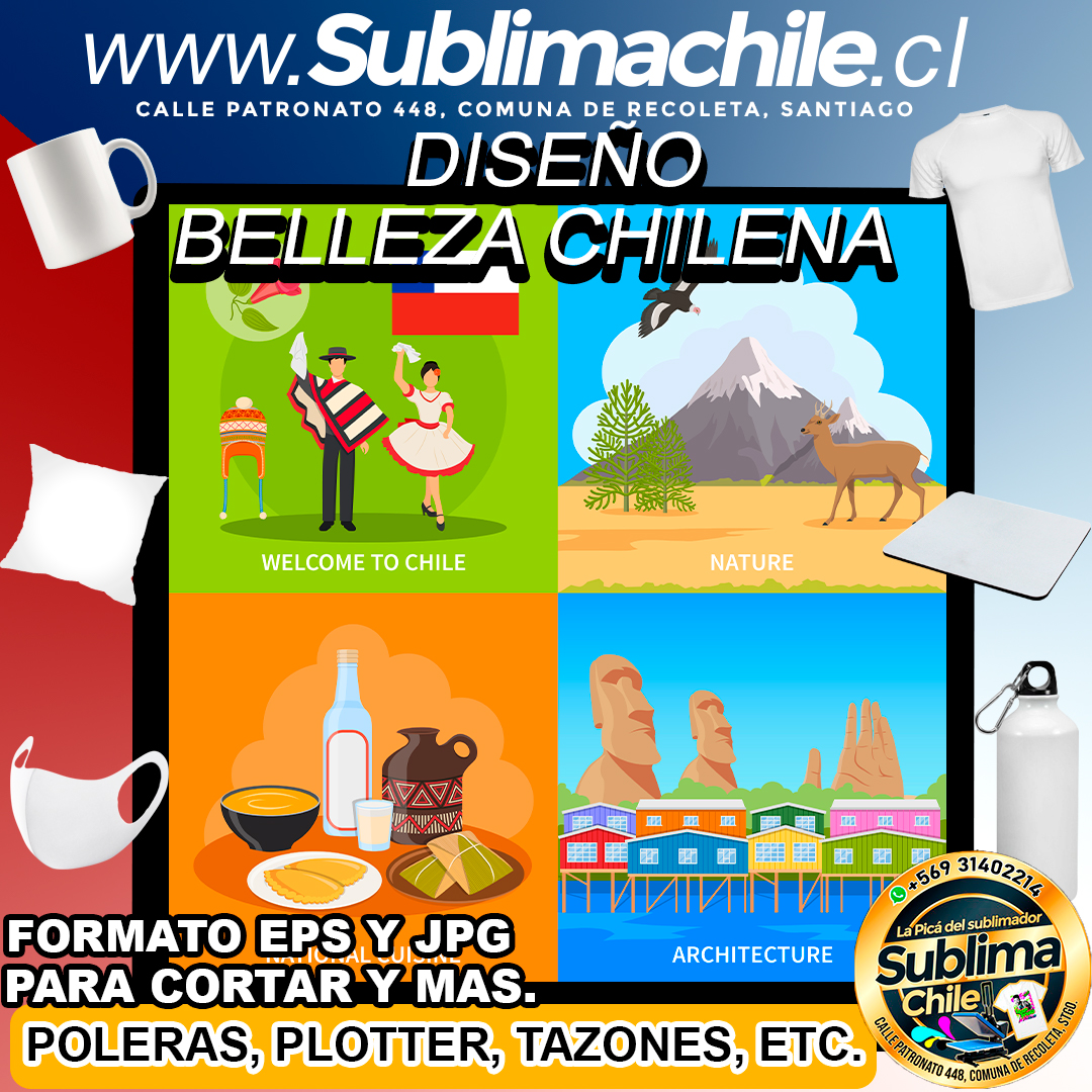 Diseño de Belleza Chilena para Sublimar - JPG y EPS 1 Diseño de Belleza Chilena para Sublimar - JPG y EPS