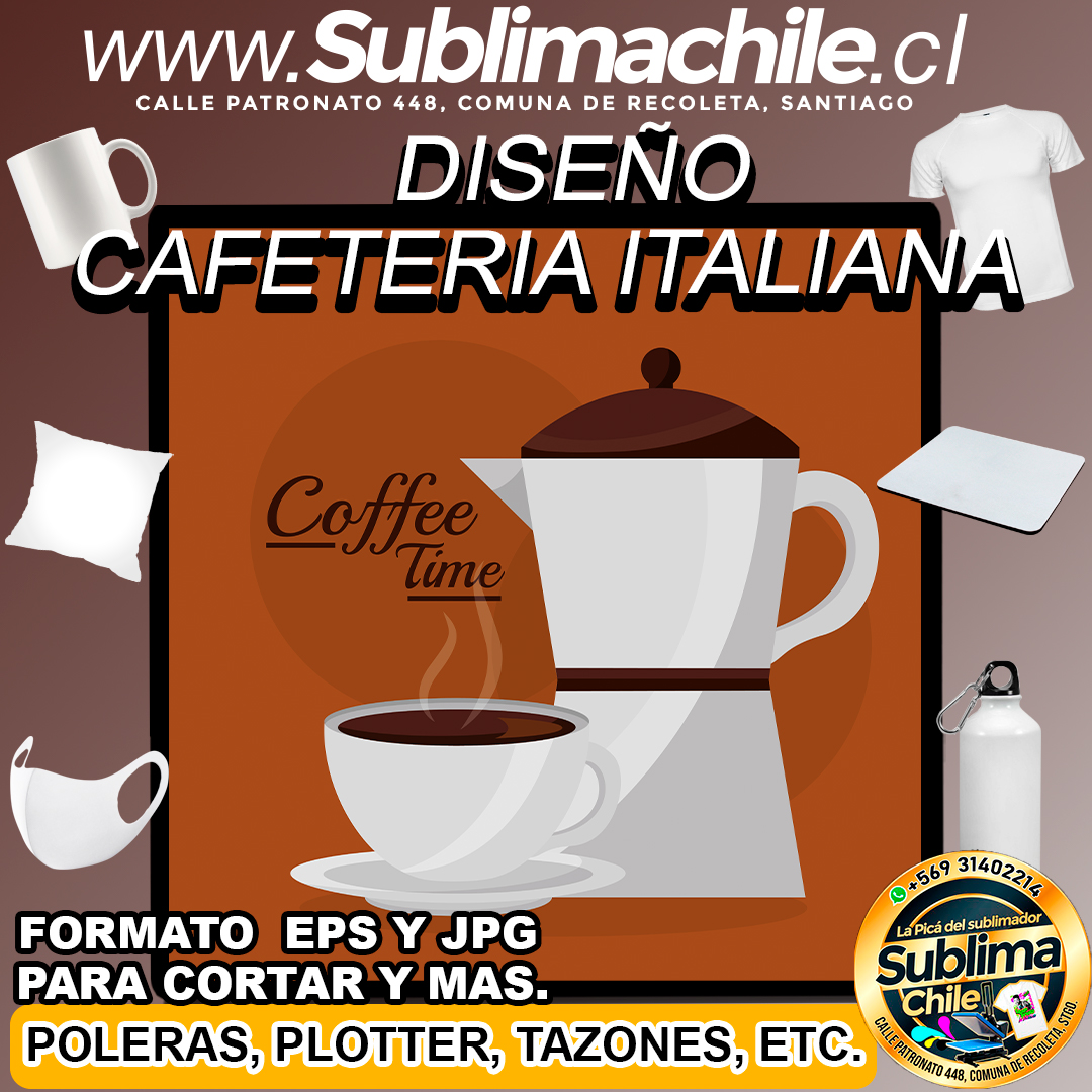 Diseño de Cafetera Italiana para Sublimar - JPG y EPS 1 Diseño de Cafetera Italiana para Sublimar - JPG y EPS